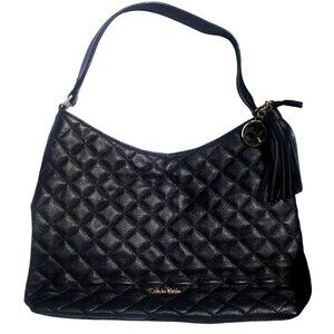 CK Calvin Klein Bag Black Quilted Shoulder Bag Leather Handbag Purse Medium Size